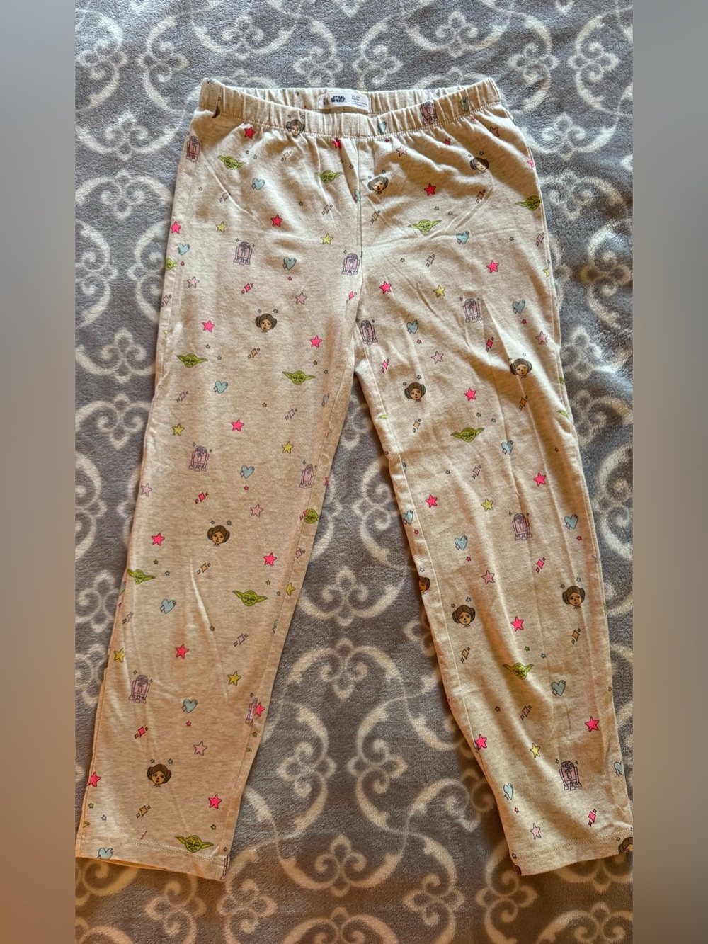 GAP Girls XL Beige Star WarsCharacter-Print Leggings with Pink and Green Accent